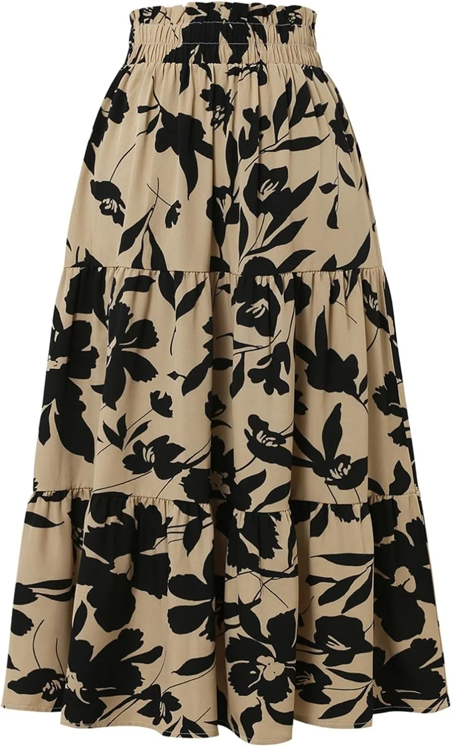 Floral Maxi Skirt for Women Summer Comfy Tiered Elastic High Waisted Skirts Vacation A-Line Flowy Swing Long Skirts