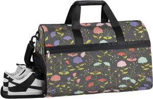 Floral Style Sports Gym Bag with Wet Pocket & Shoes Compartment Waterproof Workout Duffel Bag for Women and Men Weekender Overnight Duffle Bag Travel Carry-on Tote