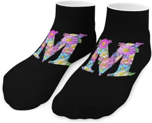 Flower Letter M Cute Ankle Socks 1 Pairs Low Cut No Show Sock Breathable Stocking for Men Women