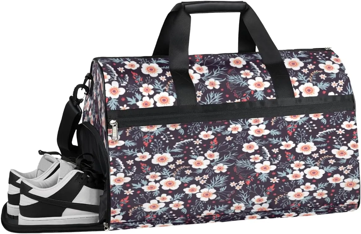 Flower Printing Sports Gym Bag with Wet Pocket & Shoes Compartment Waterproof Workout Duffel Bag for Women and Men Weekender Overnight Duffle Bag Travel Carry-on Tote
