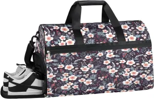 Flower Printing Sports Gym Bag with Wet Pocket & Shoes Compartment Waterproof Workout Duffel Bag for Women and Men Weekender Overnight Duffle Bag Travel Carry-on Tote