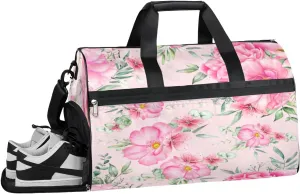 Flowers Pattern Sports Gym Bag with Wet Pocket & Shoes Compartment Waterproof Workout Duffel Bag for Women and Men Weekender Overnight Duffle Bag Travel Carry-on Tote