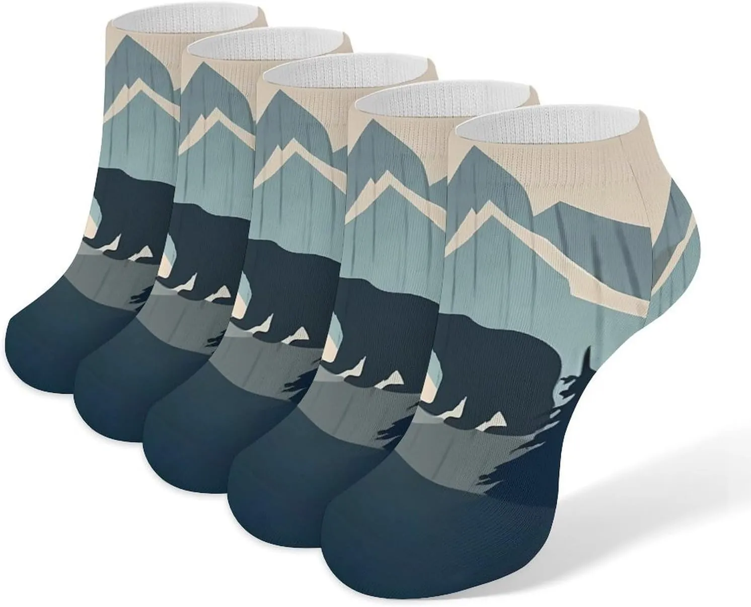 Forests Landscape Bears Mountains Lumbar 5 Pairs Low Cut Ankle Socks for Men Women Athletic Running Socks No Show Breathable