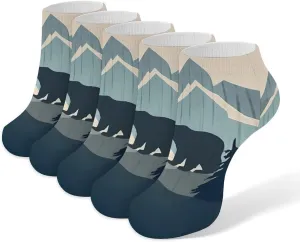 Forests Landscape Bears Mountains Lumbar 5 Pairs Low Cut Ankle Socks for Men Women Athletic Running Socks No Show Breathable