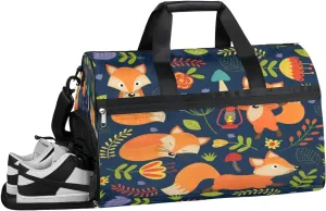 Fox Animal Sports Gym Bag with Wet Pocket & Shoes Compartment Waterproof Workout Duffel Bag for Women and Men Weekender Overnight Duffle Bag Travel Carry-on Tote
