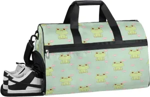 Frog Pattern Sports Gym Bag with Wet Pocket & Shoes Compartment Waterproof Workout Duffel Bag for Women and Men Weekender Overnight Duffle Bag Travel Carry-on Tote