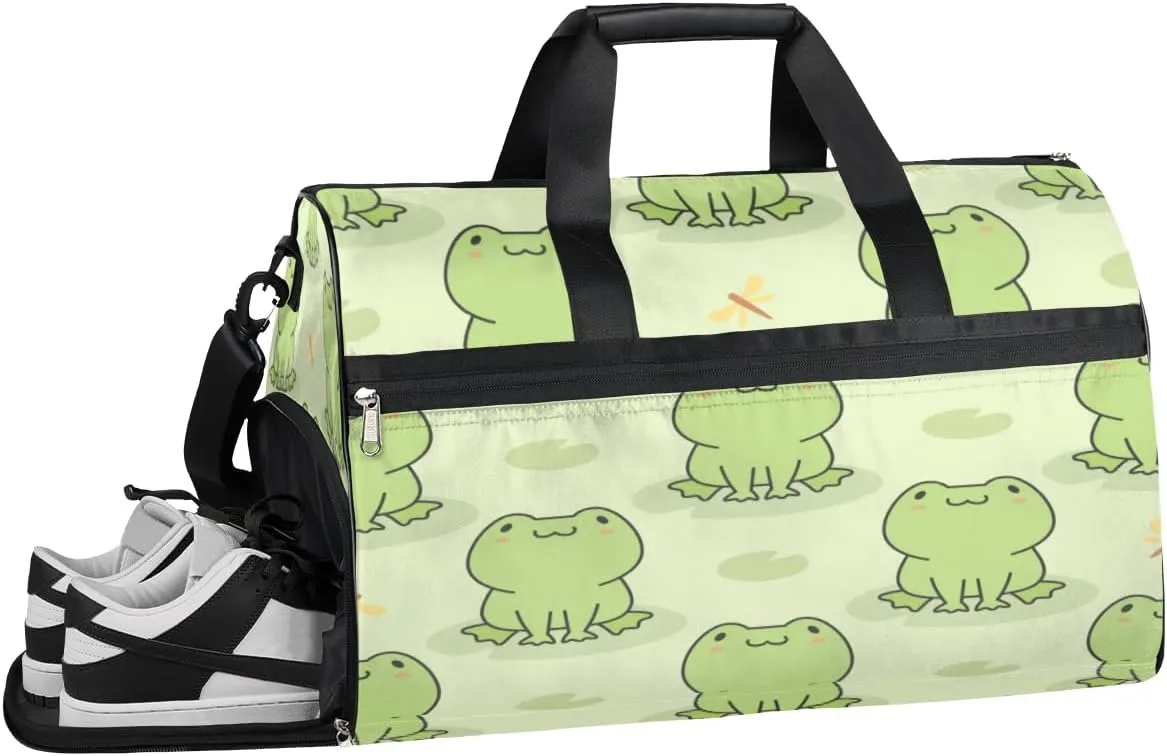 Frog Print Sports Gym Bag with Wet Pocket & Shoes Compartment Waterproof Workout Duffel Bag for Women and Men Weekender Overnight Duffle Bag Travel Carry-on Tote
