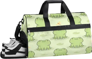 Frog Print Sports Gym Bag with Wet Pocket & Shoes Compartment Waterproof Workout Duffel Bag for Women and Men Weekender Overnight Duffle Bag Travel Carry-on Tote