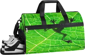 Frog Shadow Leaves Sports Gym Bag with Wet Pocket & Shoes Compartment Waterproof Workout Duffel Bag for Women and Men Weekender Overnight Duffle Bag Travel Carry-on Tote