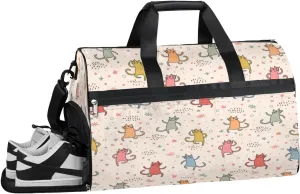 Funny Dancing Cats Sports Gym Bag with Wet Pocket & Shoes Compartment Waterproof Workout Duffel Bag for Women and Men Weekender Overnight Duffle Bag Travel Carry-on Tote