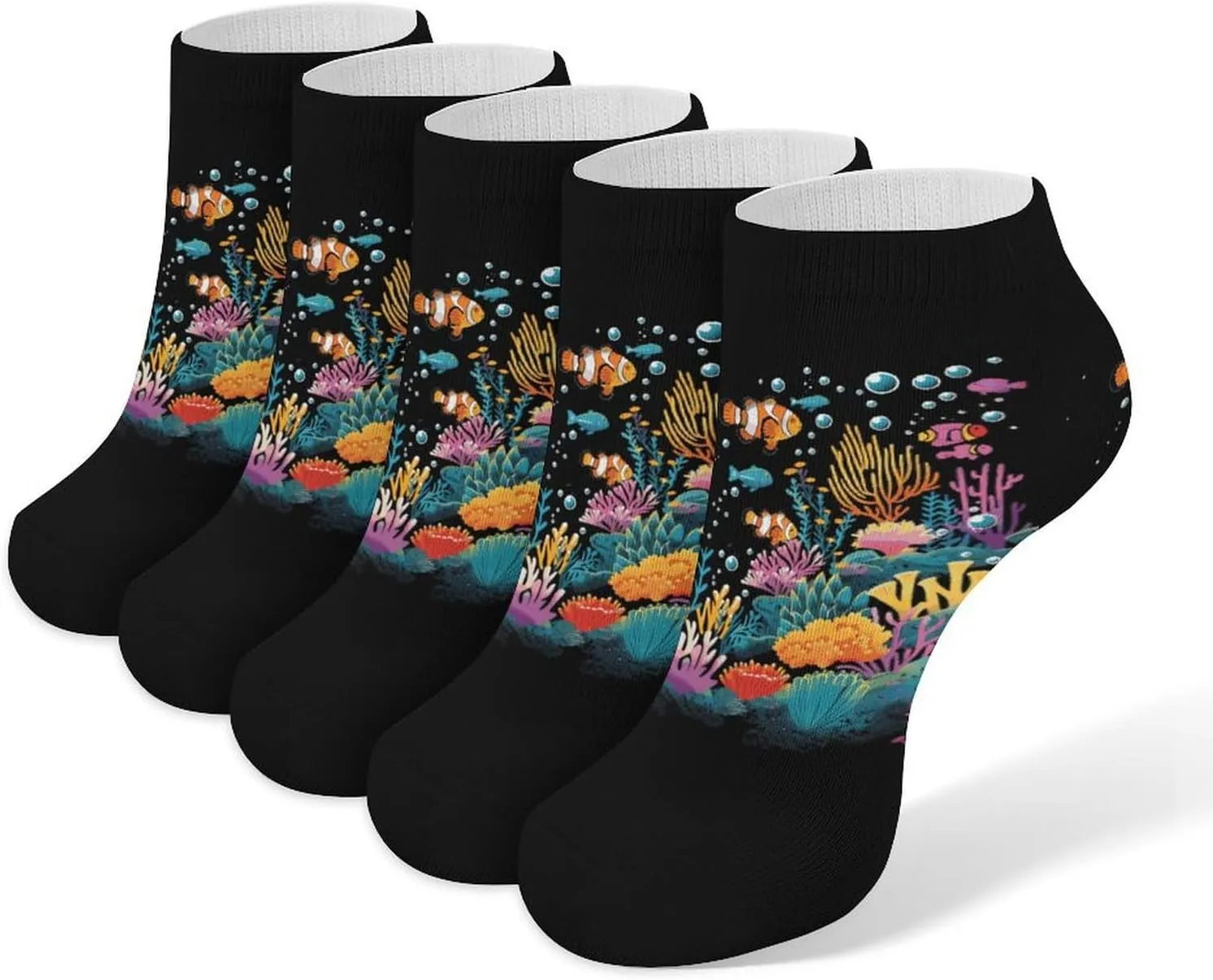 Funny Tropical Fish Coral 5 Pairs Low Cut Ankle Socks for Men Women Athletic Running Socks No Show Breathable