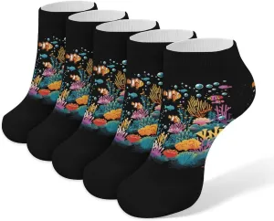 Funny Tropical Fish Coral 5 Pairs Low Cut Ankle Socks for Men Women Athletic Running Socks No Show Breathable