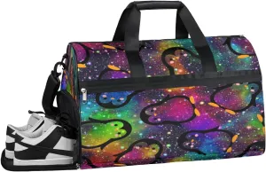 Galaxy Penguin Sports Gym Bag with Wet Pocket & Shoes Compartment Waterproof Workout Duffel Bag for Women and Men Weekender Overnight Duffle Bag Travel Carry-on Tote