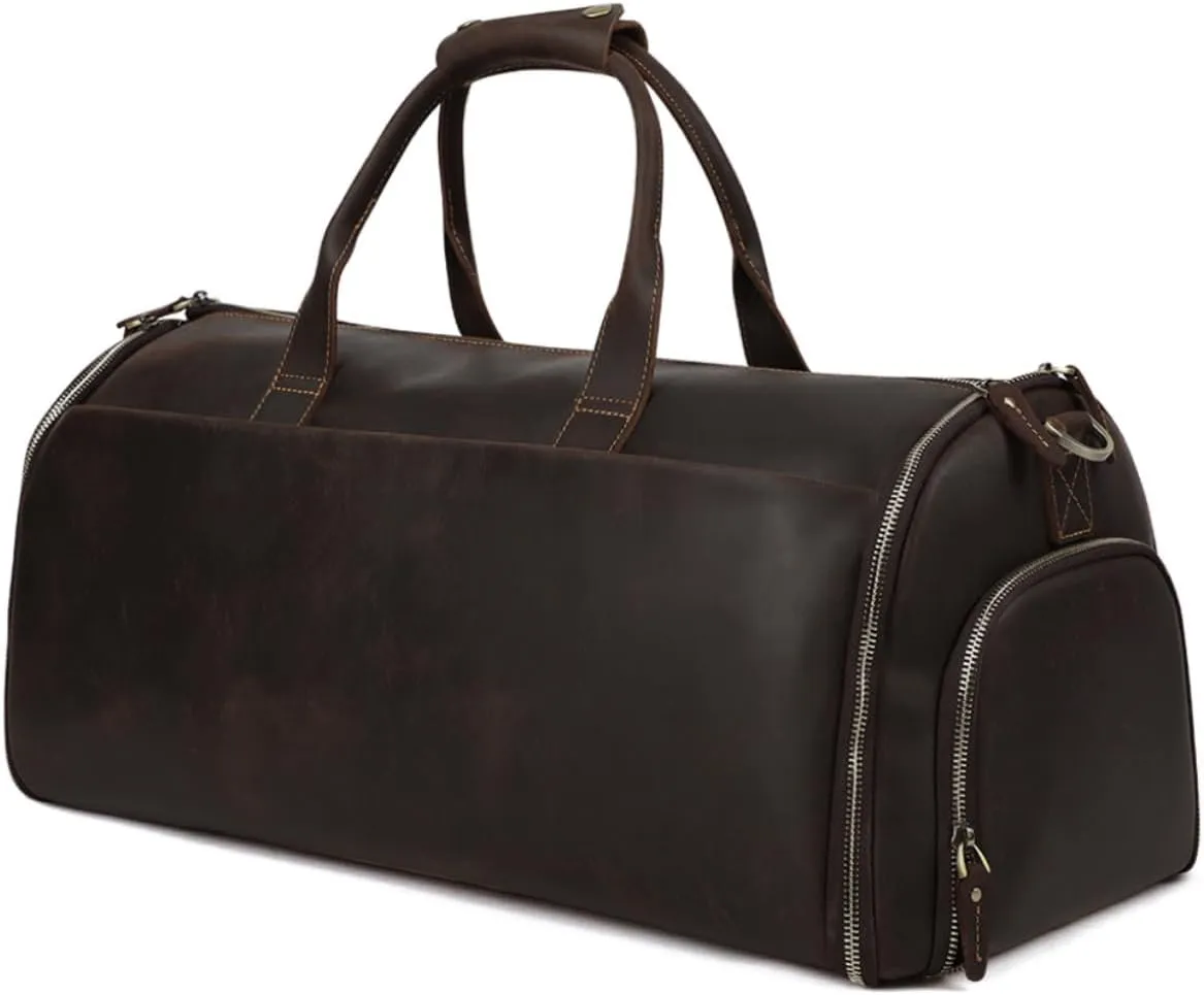 Garment Bag for Travel, Convertible Carry on Garment Duffel Bag for Men Full Grain Leather Duffle Bag for Men,2 in 1 Hanging Suitcase Suit Business Travel Bag, Gifts for Men, coffee