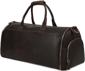 Garment Bag for Travel, Convertible Carry on Garment Duffel Bag for Men Full Grain Leather Duffle Bag for Men,2 in 1 Hanging Suitcase Suit Business Travel Bag, Gifts for Men, coffee