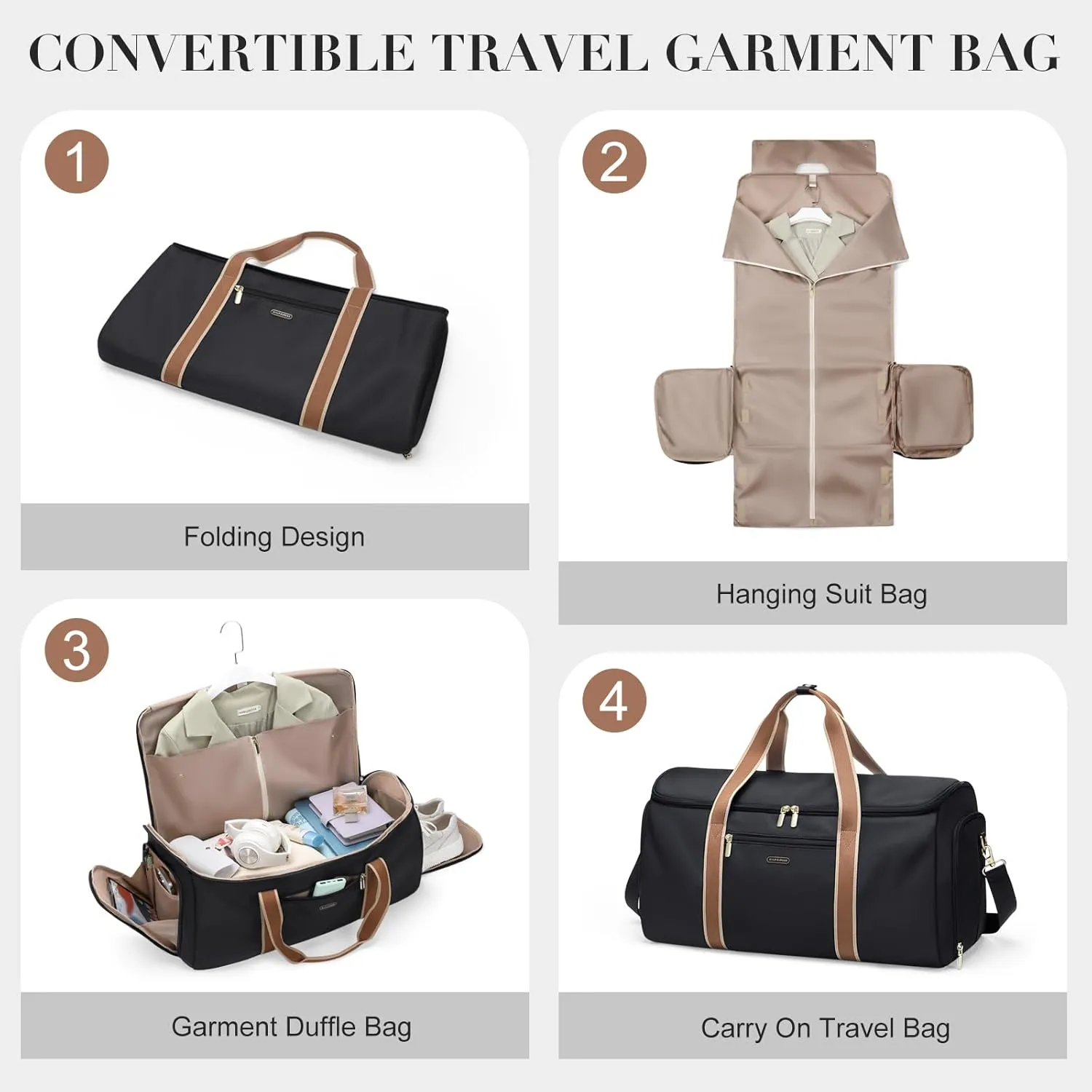 Garment Bags for Travel 2 in 1 Convertible Suit Travel Duffel Bag for Women, Stylish Carry On Duffle Bag with Shoulder Strap and Shoes Compartment (Black)