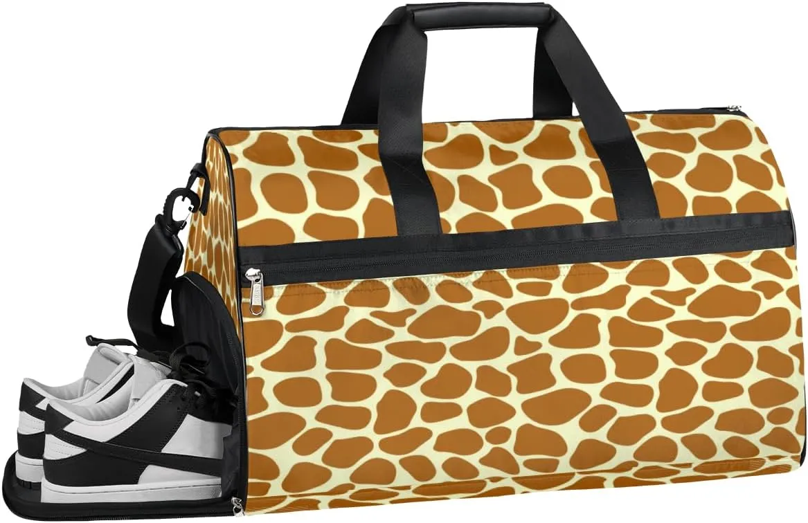 Giraffe Print Sports Gym Bag with Wet Pocket & Shoes Compartment Waterproof Workout Duffel Bag for Women and Men Weekender Overnight Duffle Bag Travel Carry-on Tote