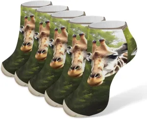Giraffe Sticking Head Into an Window 5 Pairs Low Cut Ankle Socks for Men Women Athletic Running Socks No Show Breathable