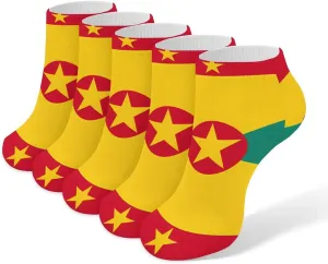 Grenada Flag 5 Pairs Low Cut Ankle Socks for Men Women Athletic Running Socks No Show Breathable