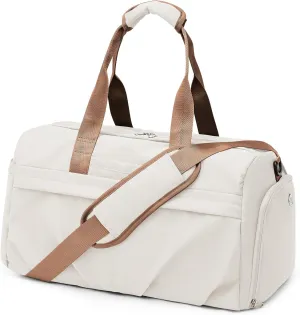 Gym Bag for Women Men with Shoe Compartment, Sport Duffel Bag, Waterproof Travel Weekender Overnight Carry on Bag for Yoga with Trolley Sleeve, Beige Brown, A10-Beige Brown, Shoe Compartment