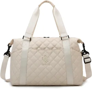 Gym Bag for Women,Sports Travel Duffel Bag, Weekender Overnight Bag with Wet Pocket and Shoes Compartment for Women, Travel,Workout,Gym, Yoga 1108 (Beige)