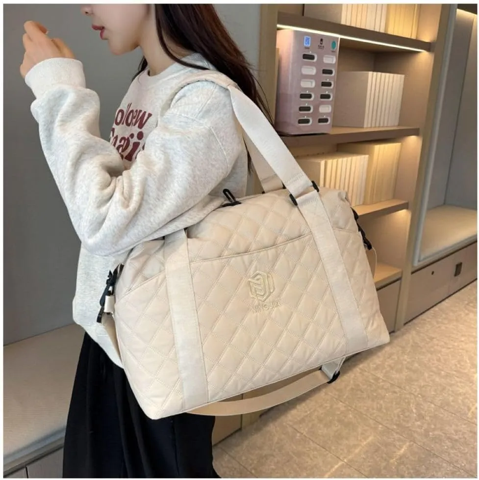 Gym Bag for Women,Sports Travel Duffel Bag, Weekender Overnight Bag with Wet Pocket and Shoes Compartment for Women, Travel,Workout,Gym, Yoga 1108 (Beige)