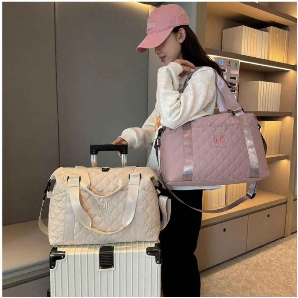 Gym Bag for Women,Sports Travel Duffel Bag, Weekender Overnight Bag with Wet Pocket and Shoes Compartment for Women, Travel,Workout,Gym, Yoga 1108 (Beige)
