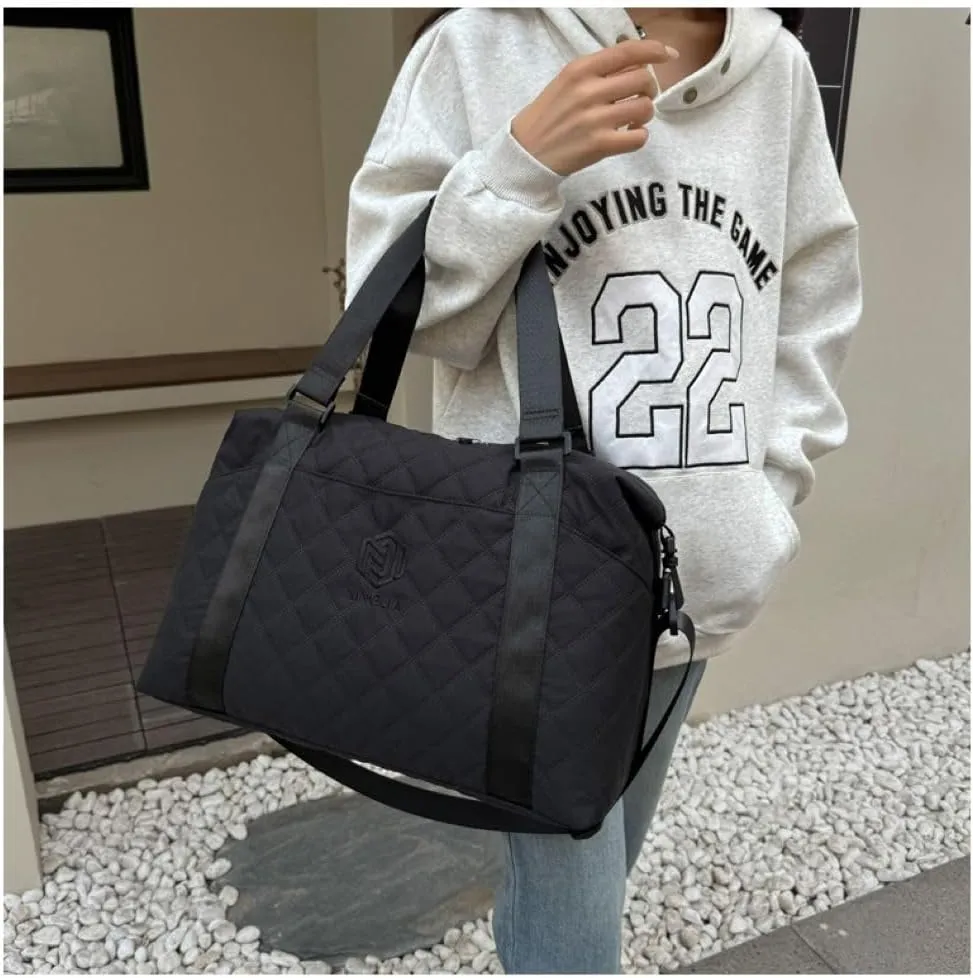 Gym Bag for Women,Sports Travel Duffel Bag, Weekender Overnight Bag with Wet Pocket and Shoes Compartment for Women, Travel,Workout,Gym, Yoga 1108 (Black)