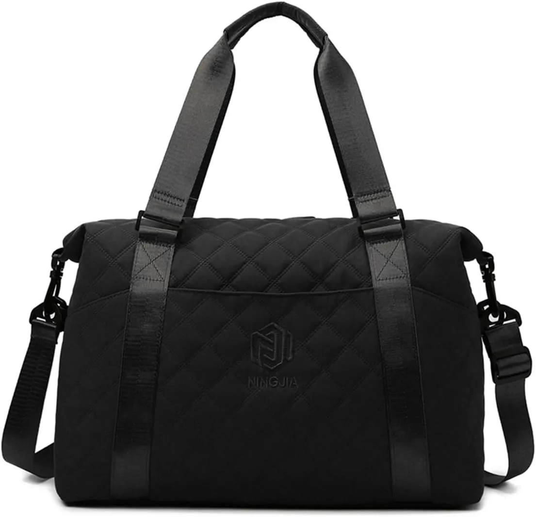 Gym Bag for Women,Sports Travel Duffel Bag, Weekender Overnight Bag with Wet Pocket and Shoes Compartment for Women, Travel,Workout,Gym, Yoga 1108 (Black)