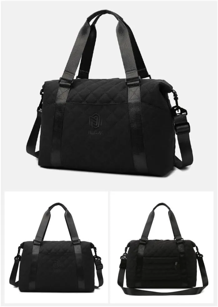Gym Bag for Women,Sports Travel Duffel Bag, Weekender Overnight Bag with Wet Pocket and Shoes Compartment for Women, Travel,Workout,Gym, Yoga 1108 (Black)