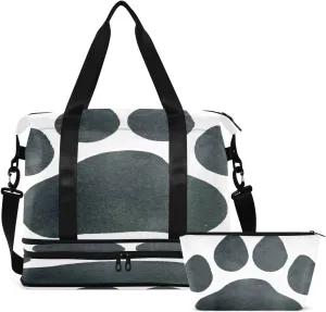 Gym Bag Sports Travel Duffel Bag Weekender Overnight Bag with Wet Pocket Shoes Compartment and Toiletry Bag Leopard Paw Footprint for Travel, Business,Gym, Yoga