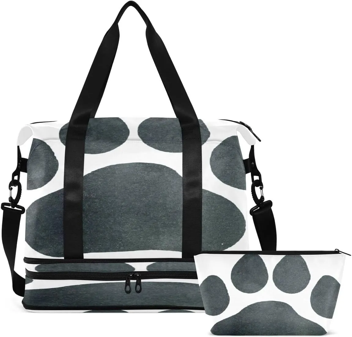 Gym Bag Sports Travel Duffel Bag Weekender Overnight Bag with Wet Pocket Shoes Compartment and Toiletry Bag Leopard Paw Footprint for Travel, Business,Gym, Yoga