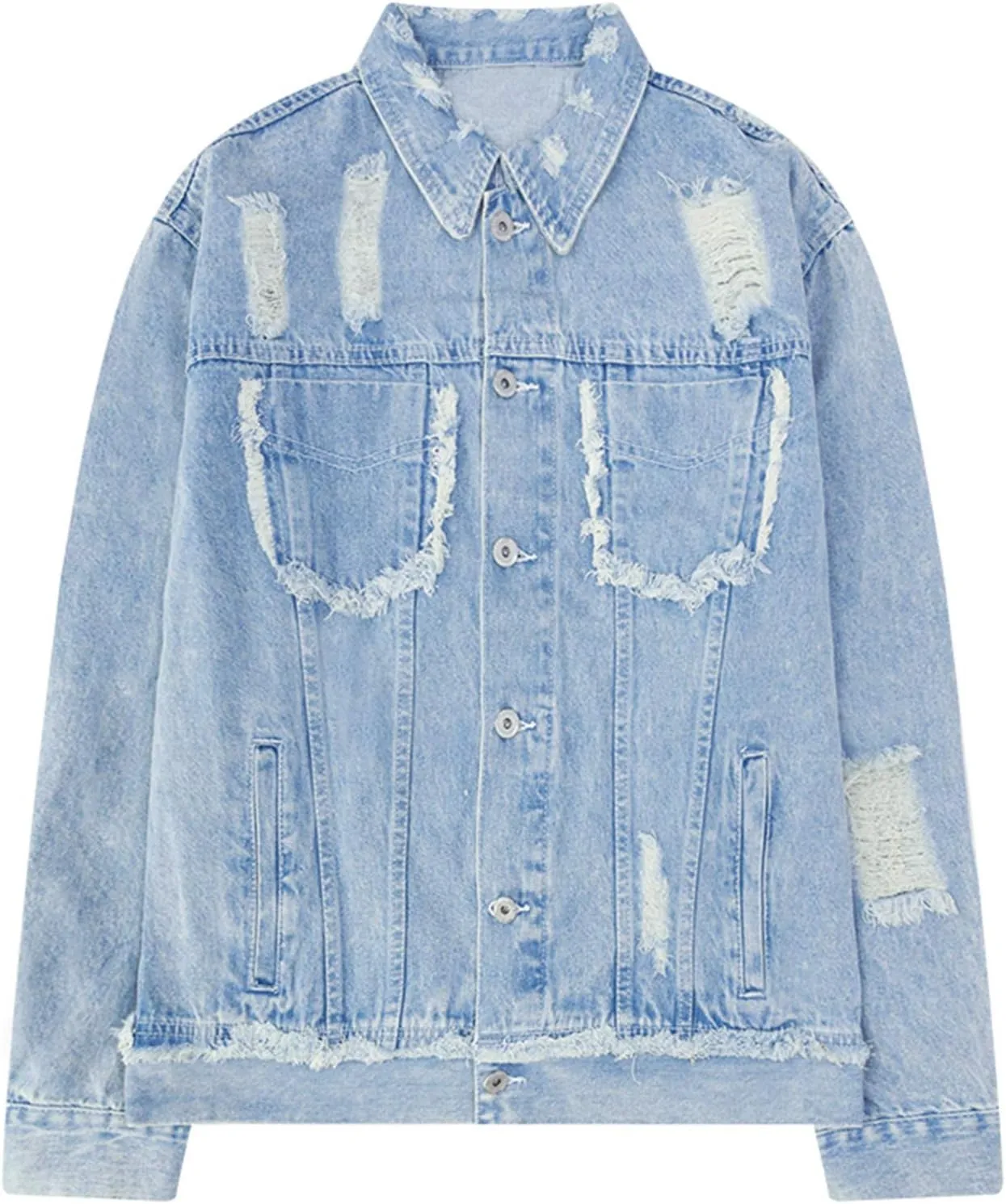 HALITOSS Women Ripped Denim Jacket Girls Boyfriend Jean Coat Jeans Trucker Jackets