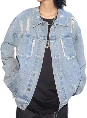 HALITOSS Women Ripped Denim Jacket Girls Boyfriend Jean Coat Jeans Trucker Jackets