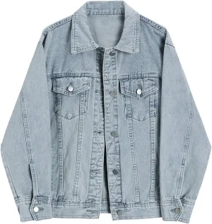 HALITOSS Women's Casual Cowboy Outerwear Rugged Jean Denim Biker Loose Trucker Jacket