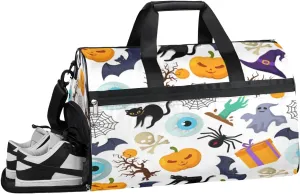 Halloween Pumpkin Spider Sports Gym Bag with Wet Pocket & Shoes Compartment Waterproof Workout Duffel Bag for Women and Men Weekender Overnight Duffle Bag Travel Carry-on Tote