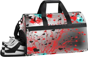 Heart Splashes Abstract Sports Gym Bag for Women and Men Travel Duffel Bag Overnight Shoulder Bag Waterproof Workout Bag Portable Sports Tote with Shoes Compartment