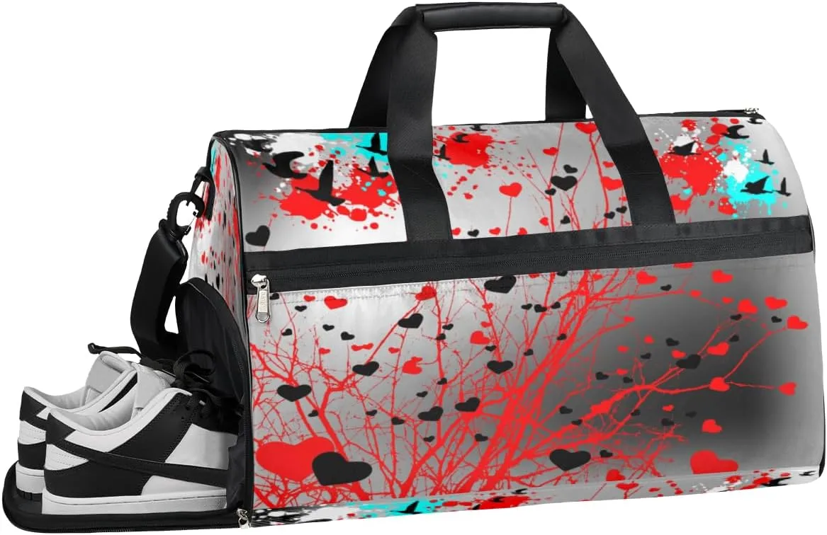 Heart Splashes Abstract Sports Gym Bag for Women and Men Travel Duffel Bag Overnight Shoulder Bag Waterproof Workout Bag Portable Sports Tote with Shoes Compartment