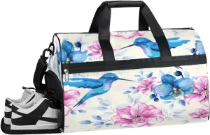 Hummingbird Design Sports Gym Bag with Wet Pocket & Shoes Compartment Waterproof Workout Duffel Bag for Women and Men Weekender Overnight Duffle Bag Travel Carry-on Tote