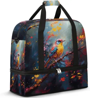 Hummingbird Flower Travel Duffel Bag for Women Men, Watercolor Bird Sports Gym Bag with Shoes Compartment Foldable Overnight Bag Weekender Tote Workout Carry On Luggage Bag