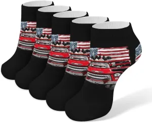 Independence Day Car Roosters 5 Pairs Low Cut Ankle Socks for Men Women Athletic Running Socks No Show Breathable