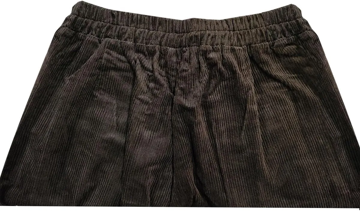 IXIMO Women's Cropped Corduroy Pants Casual Comfy Elastic Waist Cotton Trouser Front Pockets