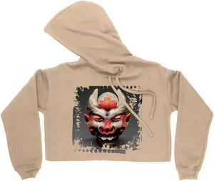 Japanese Street Style Women's Cropped Fleece Hoodie - Mythology Cropped Hoodie for Women - Printed Hooded Sweatshirt