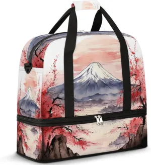 Japanese Style Art Print Travel Duffel Bag for Women Men, Sports Gym Bag with Shoes Compartment Foldable Overnight Bag Weekender Tote Workout Carry On Luggage Bag