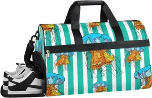 Jellyfish Animals Sports Gym Bag with Wet Pocket & Shoes Compartment Waterproof Workout Duffel Bag for Women and Men Weekender Overnight Duffle Bag Travel Carry-on Tote