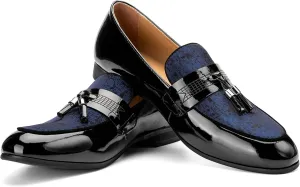 JITAI Mens Leather Shoes Pattern Printing Men's Dress Loafer Shoes Slip-on Casual Loafer Smoking Slipper
