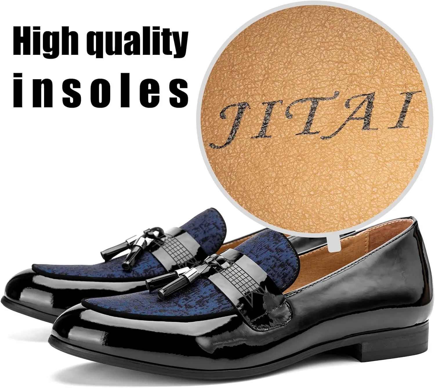 JITAI Mens Leather Shoes Pattern Printing Men's Dress Loafer Shoes Slip-on Casual Loafer Smoking Slipper