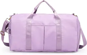 KARRESLY Sports Gym Bag for Women or Men Travel Duffel Bag with Wet Pocket and Shoes Compartment for Training Swim Yoga, Light purple, free size