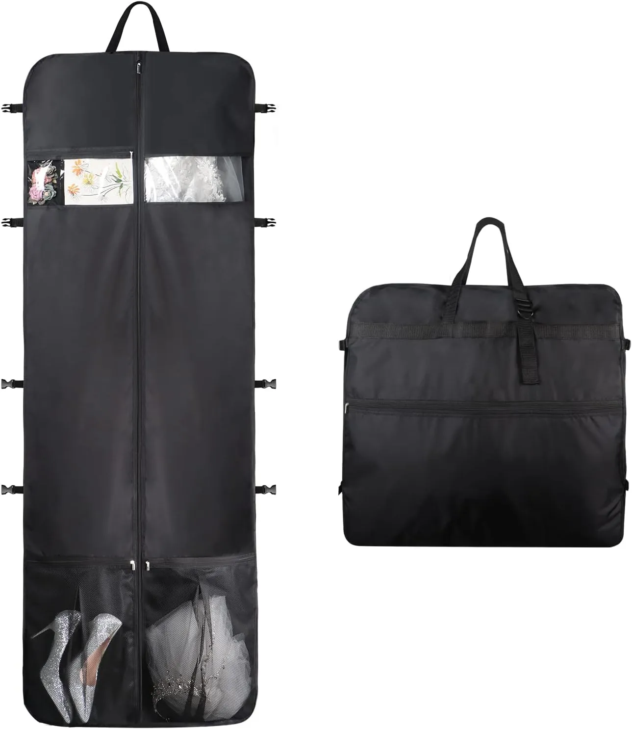 KEEGH Long Garment Bag, 60 x 182 cm, Wedding Dress, Encrypted Oxford Cloth, Waterproof Band, 2 Large Mesh Pockets, Foldable Travel Garment Bag for Evening Dresses, Wedding Dresses