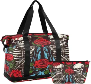 Kigai Beautiful Rose and Skull Gym Bag for Women & Men,Waterproof Weekender Overnight Bag with Shoes Compartment Sports Duffel Bag for Gym Yoga Swimming Camping